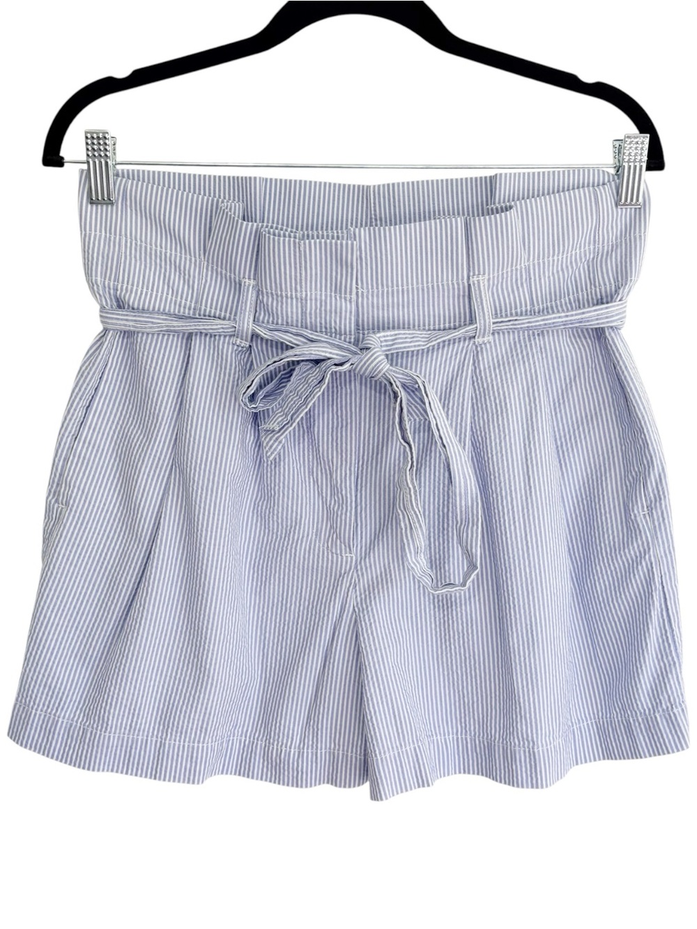 J.CREW Blue White Stripe Paperbag High Rise Tie Waist Coastal Shorts Size 6